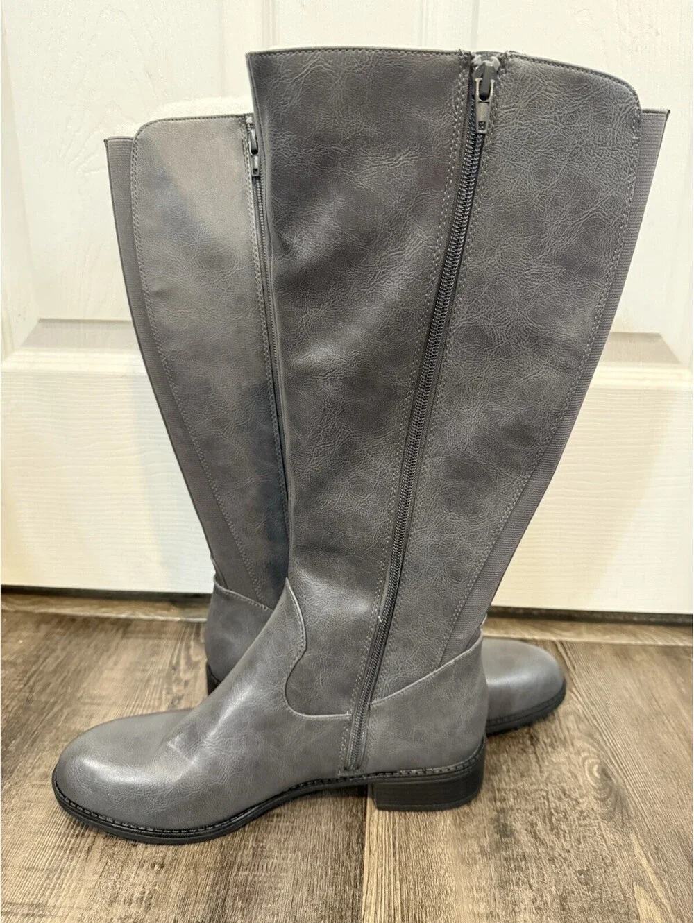 LifeStride 10W Riding Boots Gray Sterling Knee High Zip Faux Leather